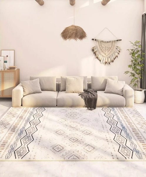 Washable Bathroom Runner Rugs, Morocco Contemporary Rug Ideas for Living Room, Modern Runner Rugs Next to Bed, Large Modern Rugs for Dining Room-Silvia Home Craft