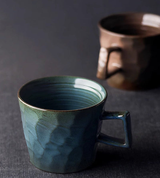 Modern Handmade Pottery Coffee Cup, Creative Brown White Black Blue Ceramic Coffee Mugs, Large Unique Tea Cup, Large Capacity Coffee Cups-Silvia Home Craft
