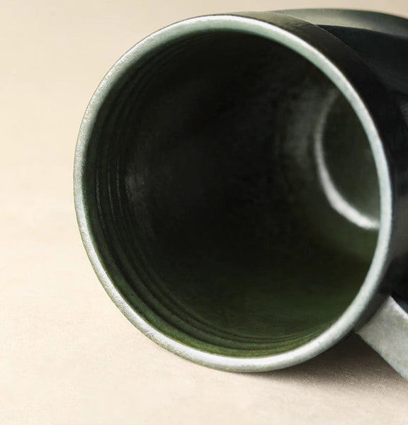 Large Modern Handmade Pottery Coffee Cup, Creative Brown Green Blue Black Ceramic Coffee Mugs, Large Unique Tea Cup, Large Capacity Coffee Mug with Cover-Silvia Home Craft