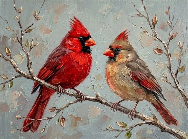 Original Small Paintings, Northern Cardinal Birds Painting, Love Bird Couple Painting, Hand Painted Canvas Art, Small Canvas Paintings, Original Oil Paintings on Canvas