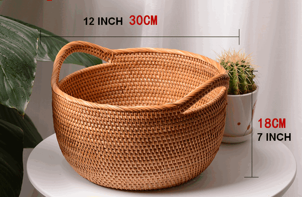 Woven Storage Basket, Kitchen Storage Basket, Large Rattan Basket, Kitchen Storage Ideas, Round Storage Basket-Silvia Home Craft