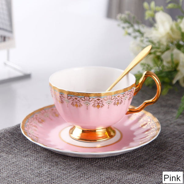 Pink Blue White Porcelain Tea Cup Saucer Set, Unique British Tea Cup and Saucer in Gift Box, Elegant British Ceramic Coffee Cups for Traditional Afternoon Tea-Silvia Home Craft