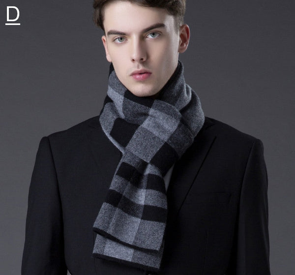 Cashmere Scarf for Gentleman, Long Thick Wool Scarf, Men's Winter Scarf, Red Gray Fashion Scarf, Christmas Gift for Men, Men's Wool Scarf Winter-Silvia Home Craft