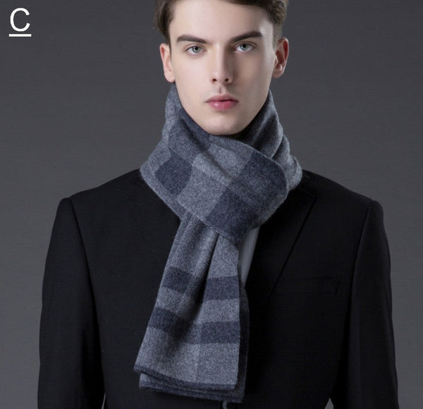 Cashmere Scarf for Gentleman, Long Thick Wool Scarf, Men's Winter Scarf, Red Gray Fashion Scarf, Christmas Gift for Men, Men's Wool Scarf Winter-Silvia Home Craft