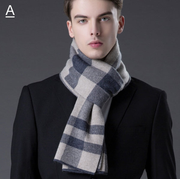 Cashmere Scarf for Gentleman, Long Thick Wool Scarf, Men's Winter Scarf, Red Gray Fashion Scarf, Christmas Gift for Men, Men's Wool Scarf Winter-Silvia Home Craft