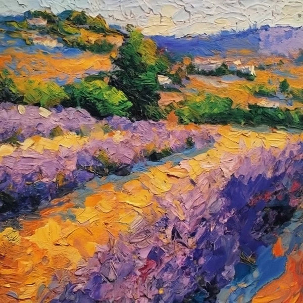 Original Small Landscape Paintings, Heavy Texture Hand Painted Art, Easy Landscape Painting Ideas, Provence Lavender Field Cypress Tree Painting, Simple Small Canvas Paintings-Silvia Home Craft