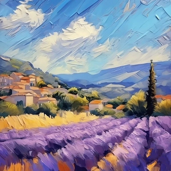Simple Small Canvas Paintings, Heavy Texture Acrylic Artwork, Easy Landscape Painting Ideas, Original Small Landscape Paintings, Provence Lavender Field Cypress Tree Painting-Silvia Home Craft