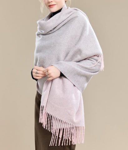 Light Gray and Dusty Rose Fashion Scarf, Christmas Gift, Gifts for Her, Long Wool Scarf, Soft Wool Scarf for Women, Warm Cape, Evening Wrap, Winter Shawl, Elegant Shawl
