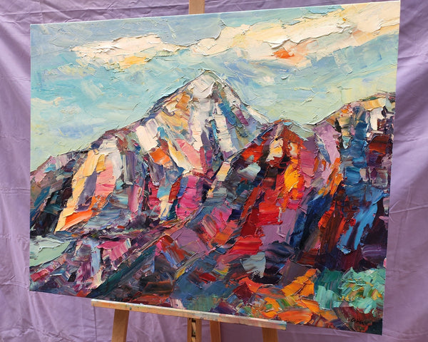 Abstract Mountain Painting, Landscape Wall Art Paintings, Custom Original Landscape Painting, Mountain Landscape Painting-Silvia Home Craft