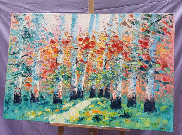 Custom Canvas Painting, Abstract Landscape Painting, Autumn Birch Tree, Canvas Painting