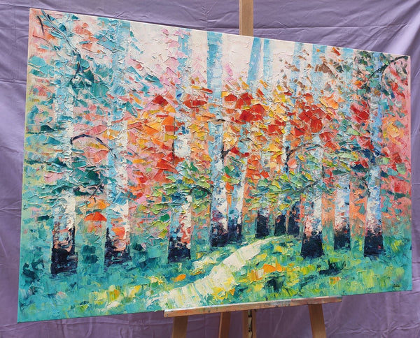 Custom Canvas Painting, Abstract Landscape Painting, Autumn Birch Tree, Canvas Painting