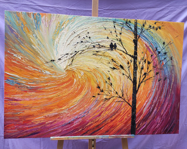 Abstract Art Painting for Living Room, Custom Original Wall Art Paintings, Love Birds Painting, Contemporary Modern Paintings
