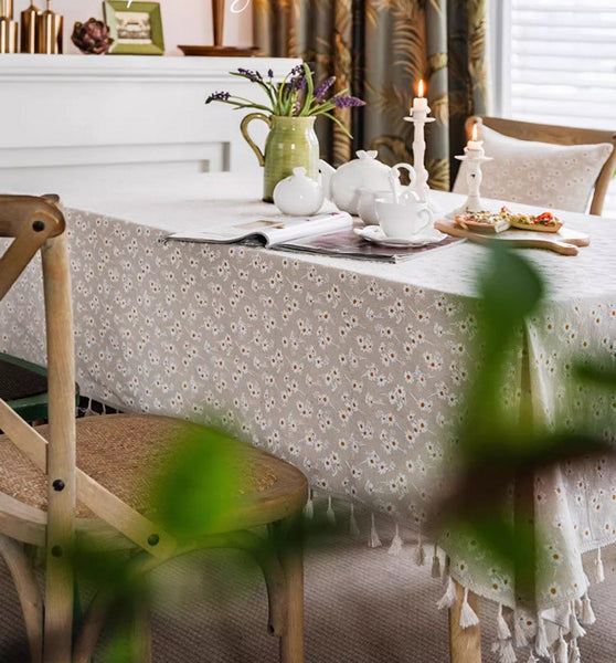 Country Farmhouse Tablecloth, Rustic Flower Pattern Table Covers for Kitchen, Large Rectangle Tablecloth for Dining Room Table, Linen Rectangular Tablecloth for Oval Table-Silvia Home Craft