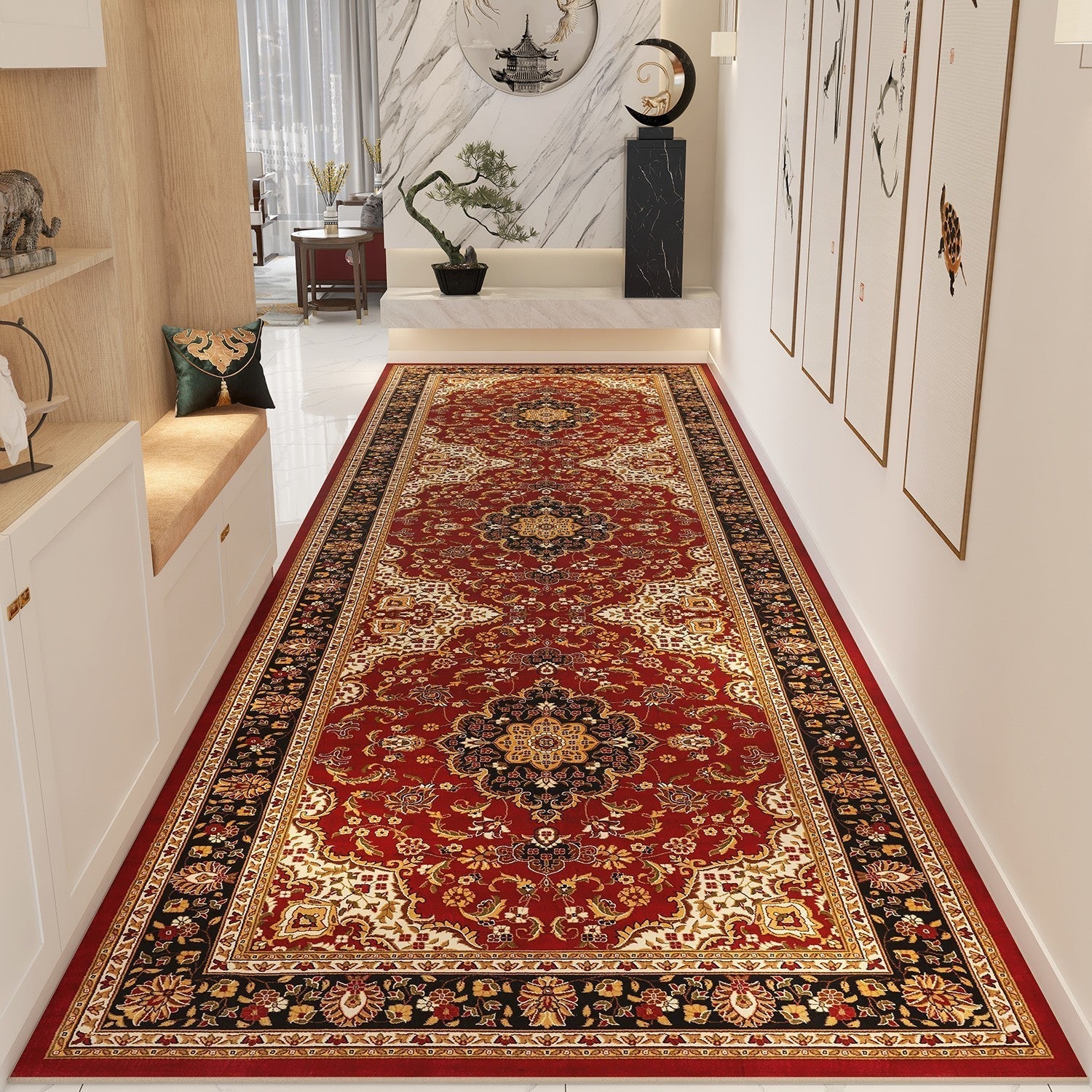 Kitchen Runner Rugs, Extra Long Narrow Hallway Runners, Colorful Persian Runner Rugs for Bedside, Non Slip Entrance Runner Rugs, Washable Entryway Runner Rug Ideas-Silvia Home Craft