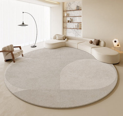 Living Room Modern Grey Rugs, Circular Rugs under Coffee Table, Round Contemporary Modern Rugs in Bedroom, Modern Carpets for Dining Room-Silvia Home Craft