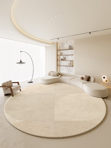 Modern Rugs for Living Room, Contemporary Cream Color Rugs for Bedroom, Circular Modern Rugs under Chairs, Geometric Round Rugs for Dining Room-Silvia Home Craft