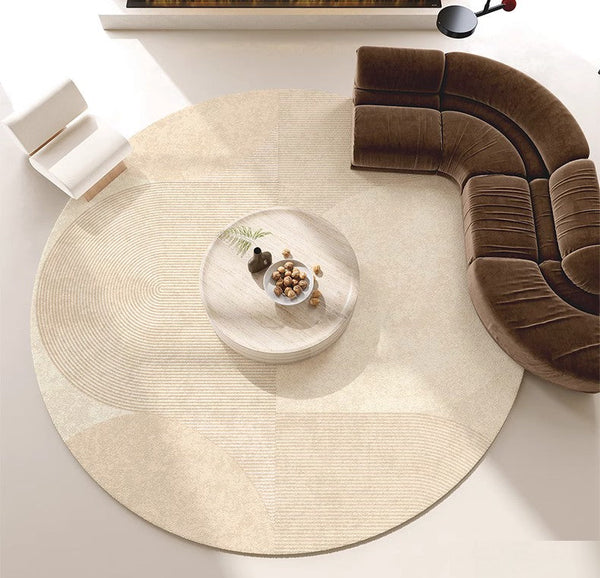 Modern Rugs for Living Room, Contemporary Cream Color Rugs for Bedroom, Circular Modern Rugs under Chairs, Geometric Round Rugs for Dining Room-Silvia Home Craft