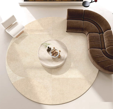 Unique Modern Rugs for Living Room, Geometric Round Rugs for Dining Room, Contemporary Cream Color Rugs for Bedroom, Circular Modern Rugs under Chairs-Silvia Home Craft