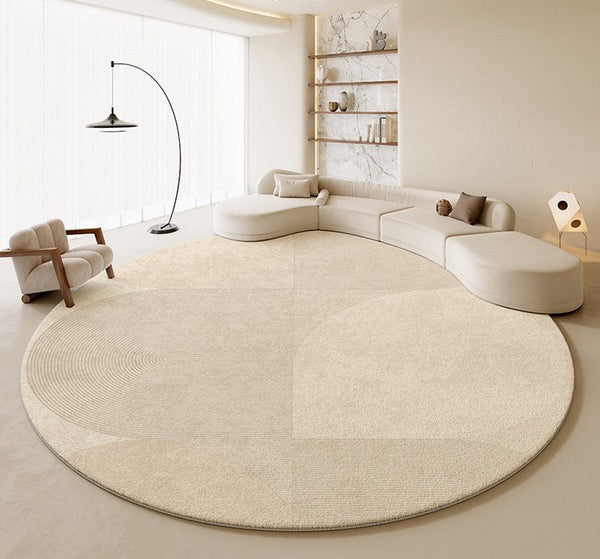 Modern Rugs for Living Room, Contemporary Cream Color Rugs for Bedroom, Circular Modern Rugs under Chairs, Geometric Round Rugs for Dining Room-Silvia Home Craft