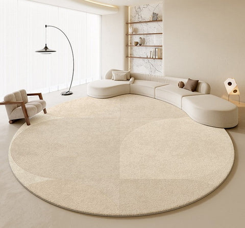 Modern Rugs for Living Room, Contemporary Cream Color Rugs for Bedroom, Circular Modern Rugs under Chairs, Geometric Round Rugs for Dining Room-Silvia Home Craft