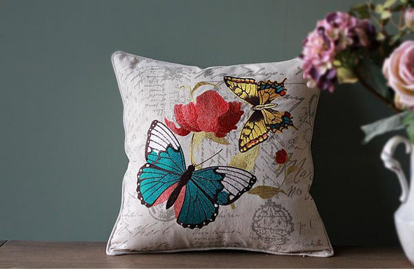 Decorative Throw Pillows, Butterfly Cotton and linen Pillow Cover, Sofa Decorative Pillows, Decorative Pillows for Couch-Silvia Home Craft