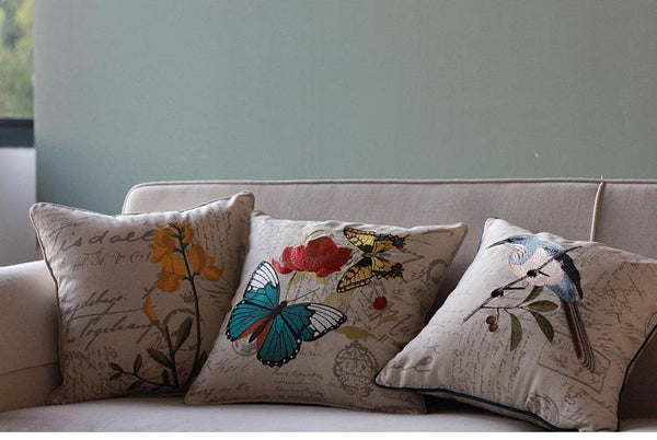 Decorative Throw Pillows, Butterfly Cotton and linen Pillow Cover, Sofa Decorative Pillows, Decorative Pillows for Couch-Silvia Home Craft
