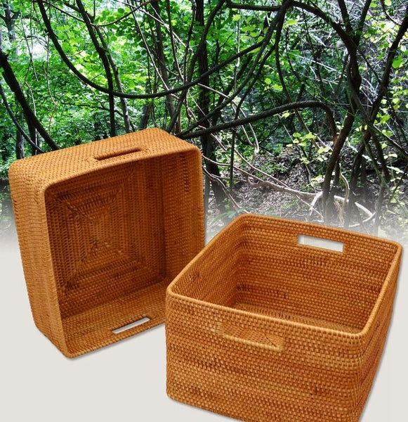 Extra Large Storage Baskets for Living Room, Storage Baskets for Clothes, Rectangular Storage Basket for Shelves, Woven Rattan Storage Basket for Kitchen-Silvia Home Craft