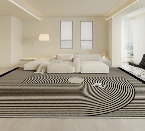 Contemporary Modern Rugs for Bedroom, Abstract Geometric Rugs for Dining Room, Black Modern Rug Placement Ideas for Living Room-Silvia Home Craft