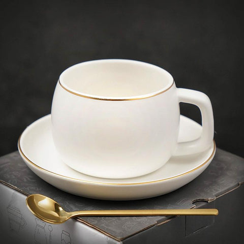 Ceramic Cup and Saucer for Office, Round Coffee Cup and Saucer Set, White Coffee Cup, Green Coffee Mug, Black Coffee Cups, Elegant Porcelain Coffee Cups-Silvia Home Craft
