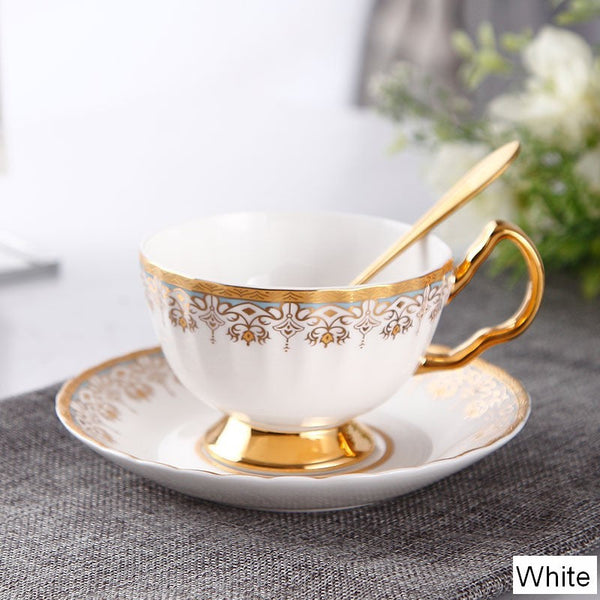 Unique British Tea Cup and Saucer in Gift Box, Pink Blue White Bone China Porcelain Tea Cup Set, Elegant British Ceramic Coffee Cups for Afternoon Tea-Silvia Home Craft