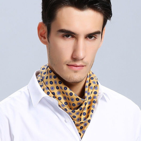Lightweight Silk Scarf Men, Short Silk Scarf Business, Mens Silk Head Scarf, Mens Silk Neck Scarf, Silk Scarf For Work, Casual Silk Scarf Mens, Silk Ascot Scarf Men-Silvia Home Craft