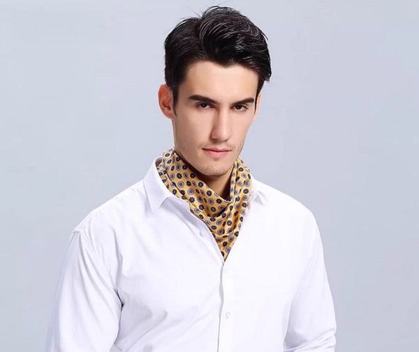 Lightweight Silk Scarf Men, Short Silk Scarf Business, Mens Silk Head Scarf, Mens Silk Neck Scarf, Silk Scarf For Work, Casual Silk Scarf Mens, Silk Ascot Scarf Men-Silvia Home Craft