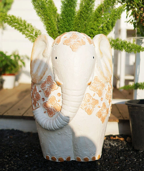 Animal Statue for Garden Ornaments, Oversized Modern Garden Flower Pot, Extra Large Elephant Garden Flowerpots, Resin Statue for Garden, Villa Outdoor Garden Flower Pots-Silvia Home Craft