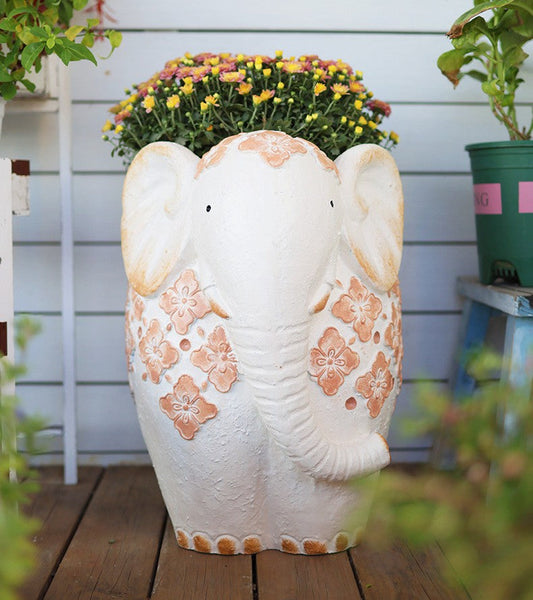 Villa Outdoor Garden Flower Pots, Oversized Modern Garden Flower Pot, Extra Large Elephant Garden Flowerpots, Animal Statue for Garden Ornaments, Resin Statue for Garden-Silvia Home Craft