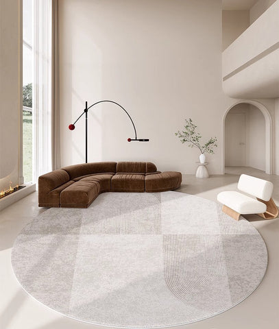 Circular Modern Rugs, Dining Room Modern Rug Ideas, Round Area Rugs, Modern Rugs in Bedroom,Abstract Grey Rugs under Coffee Table-Silvia Home Craft