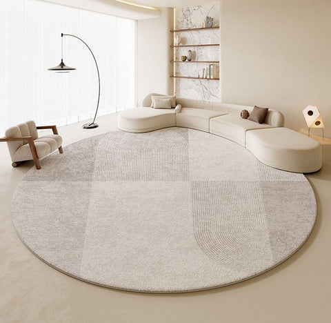 Unique Circular Modern Rugs, Abstract Grey Rugs under Coffee Table, Dining Room Modern Rug Ideas, Round Area Rugs, Modern Rugs in Bedroom-Silvia Home Craft