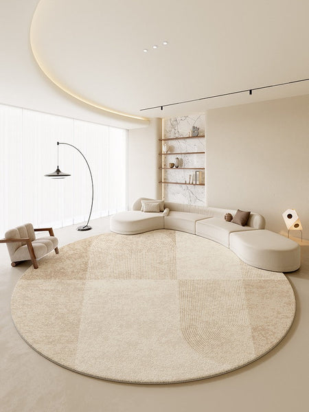 Abstract Contemporary Rugs for Bedroom, Modern Cream Color Rugs for Living Room, Modern Round Rugs under Coffee Table, Circular Rugs for Dining Table-Silvia Home Craft