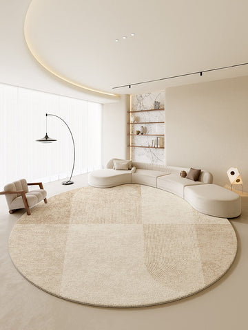 Modern Round Rugs under Coffee Table, Circular Rugs for Dining Table, Abstract Contemporary Rugs for Bedroom, Modern Cream Color Rugs for Living Room-Silvia Home Craft