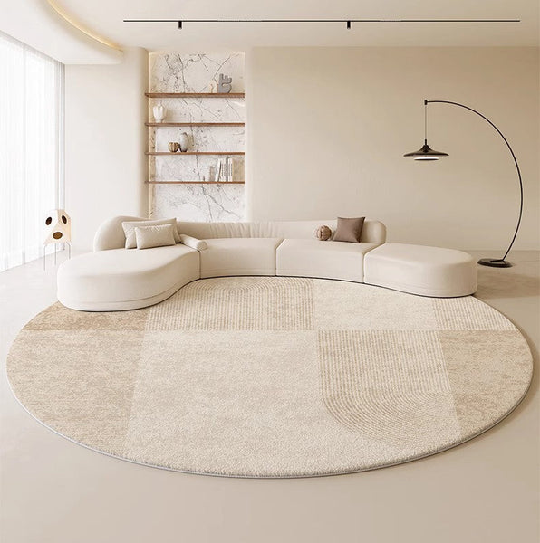 Modern Round Rugs under Coffee Table, Circular Rugs for Dining Table, Abstract Contemporary Rugs for Bedroom, Modern Cream Color Rugs for Living Room-Silvia Home Craft