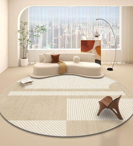 Contemporary Round Rugs, Bedroom Modern Round Rugs, Circular Modern Rugs under Dining Room Table, Geometric Modern Rug Ideas for Living Room-Silvia Home Craft