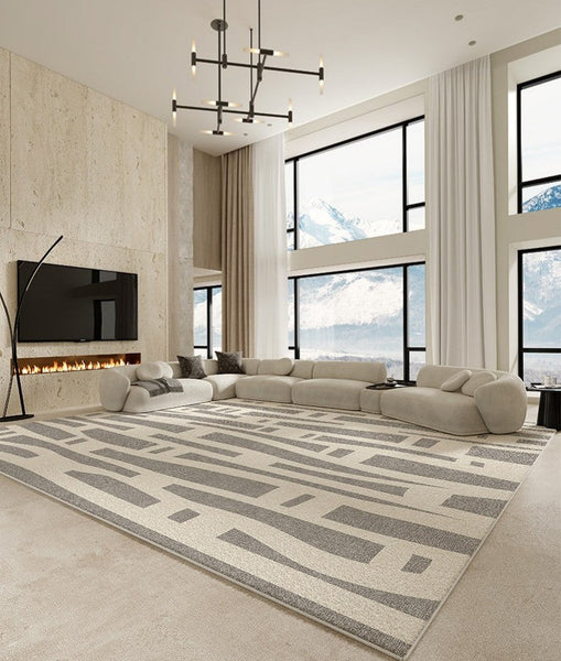 Large Modern Rugs for Living Room, Gray Geometric Area Rugs for Bedroom, Contemporary Area Rugs for Dining Room-Silvia Home Craft