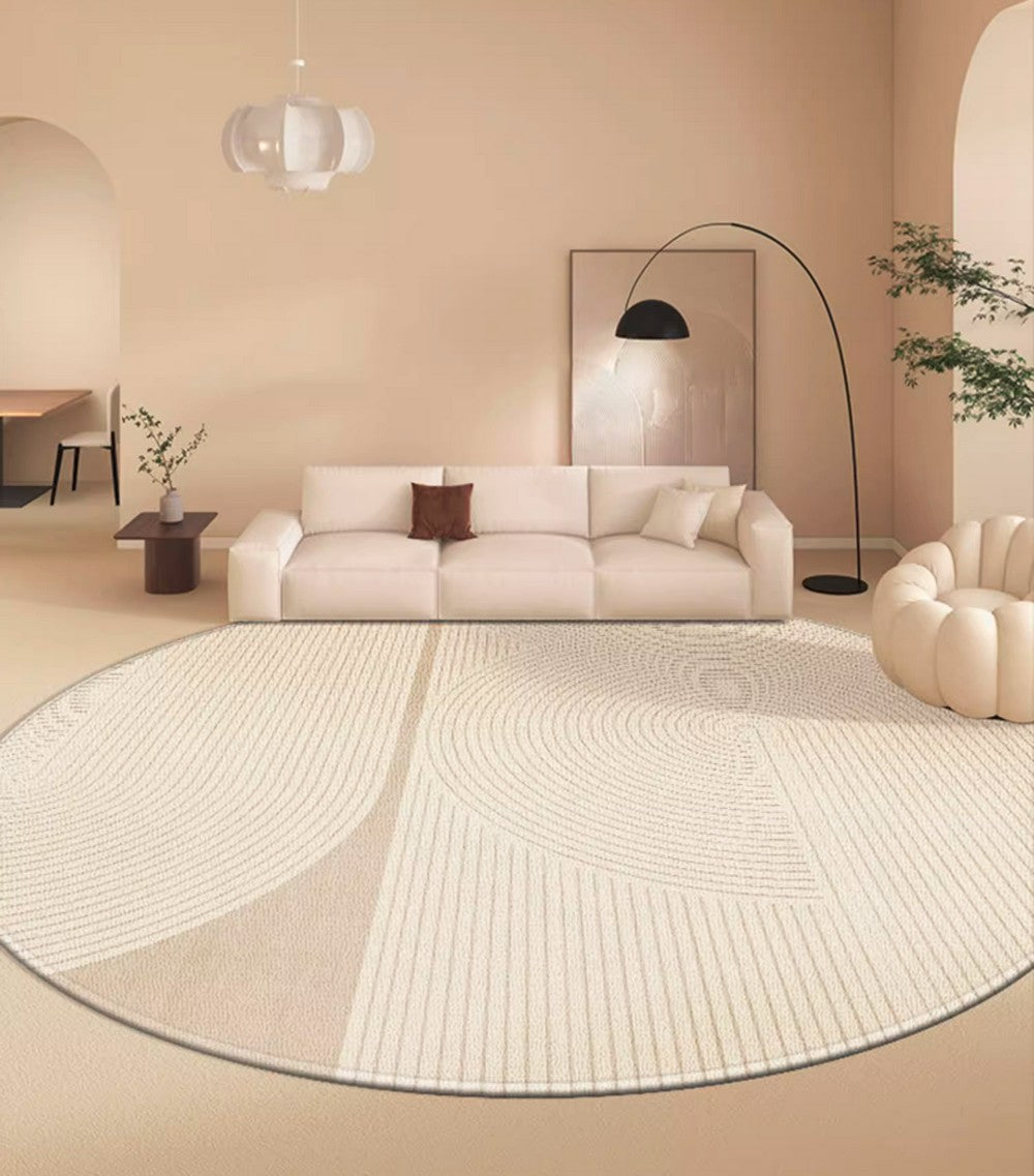 Simple Contemporary Round Rugs, Circular Modern Floor Covering, Soft Neutral Bedroom Mat