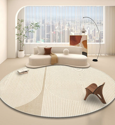 Simple Contemporary Round Rugs, Circular Modern Rugs under Dining Room Table, Bedroom Modern Round Rugs, Geometric Modern Rug Ideas for Living Room-Silvia Home Craft