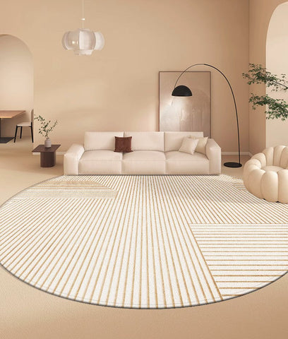 Dining Room Contemporary Round Rugs, Circular Modern Rugs under Chairs, Bedroom Modern Round Rugs, Geometric Modern Rug Ideas for Living Room-Silvia Home Craft