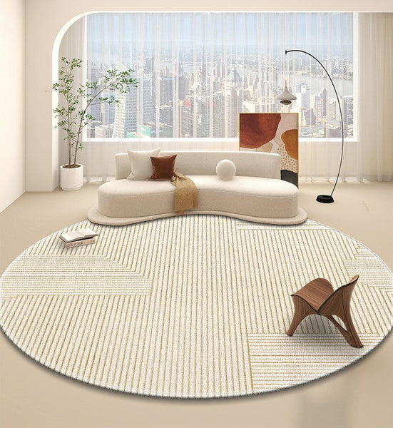 Dining Room Contemporary Round Rugs, Circular Modern Rugs under Chairs, Bedroom Modern Round Rugs, Geometric Modern Rug Ideas for Living Room-Silvia Home Craft