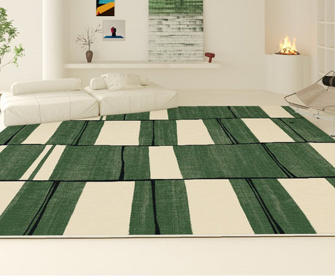 Contemporary Modern Rugs, Green Geometric Carpets, Abstract Modern Rugs for Living Room, Soft Modern Rugs under Dining Room Table-Silvia Home Craft