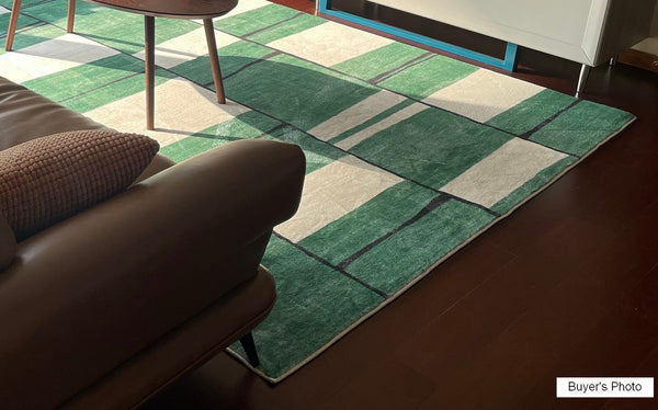 Contemporary Modern Rugs, Green Geometric Carpets, Abstract Modern Rugs for Living Room, Soft Modern Rugs under Dining Room Table-Silvia Home Craft