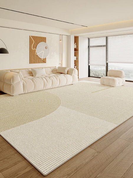 Modern Rugs under Sofa, Dining Room Floor Rugs, Abstract Contemporary Rugs for Bedroom, Modern Rugs for Office, Large Cream Color Rugs in Living Room-Silvia Home Craft