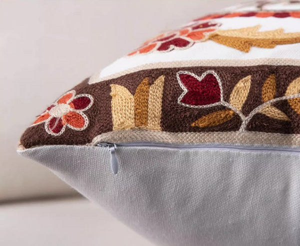 Farmhouse Decorative Throw Pillows for Couch, Embroider Flower Cotton Pillow Covers, Cotton Flower Decorative Pillows, Decorative Sofa Pillows-Silvia Home Craft