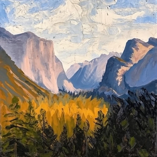 Yosemite National Park Mountain Painting, Original Small Landscape Paintings, Small Hand Painted Canvas Art, Easy Landscape Painting Ideas, Simple Small Canvas Paintings-Silvia Home Craft